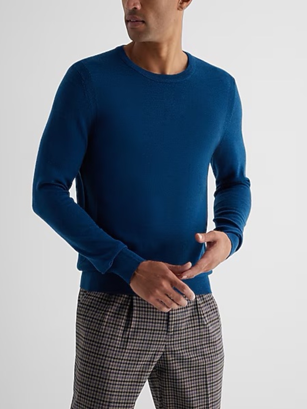 Express Marino Wool Men's Crewneck Sweater in Teal Blue